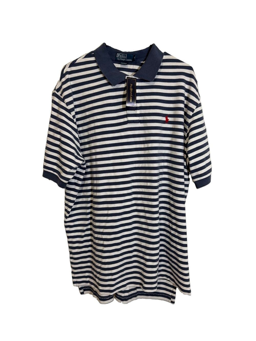 Polo Ralph Lauren Short Sleeve Men's 2XL Blue Striped Polo Shirt 90's Vintage